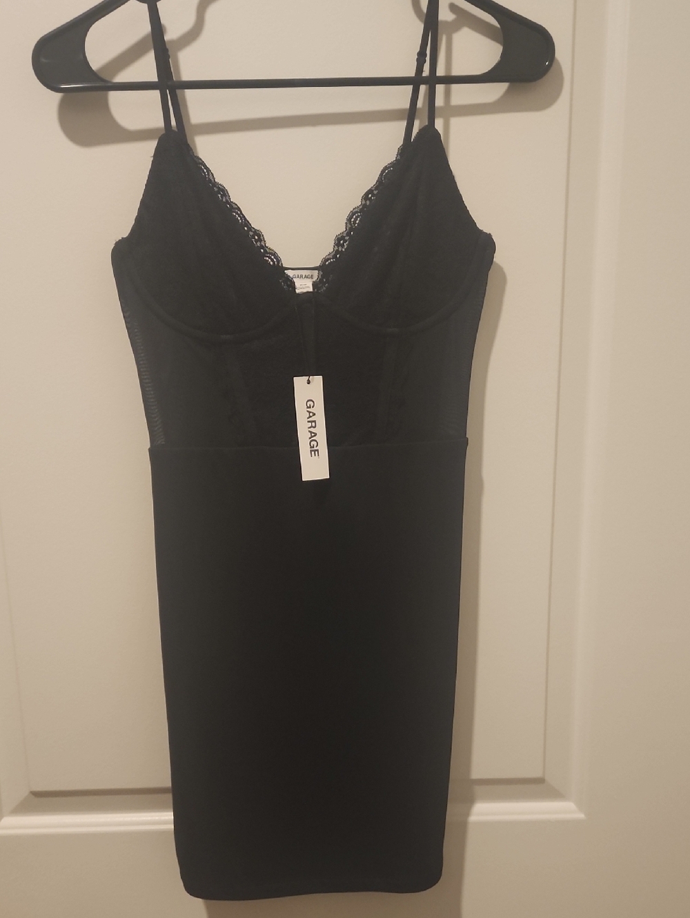 Garage Black Lace-Trim Slip Dress with Adjustable Straps